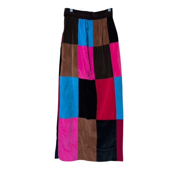 Handmade Maxi Length A-Line Multi-Color Velvet Patchwork Skirt bold Bohemian - Picture 3 of 8